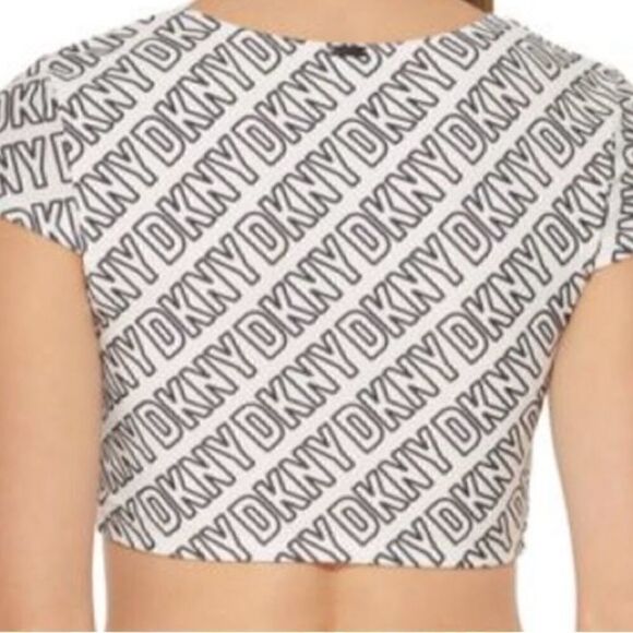 🛍️DKNY Women’s Logo soft white cropped Print Bikini swim Top , one piece XL 💥 - Picture 4 of 8